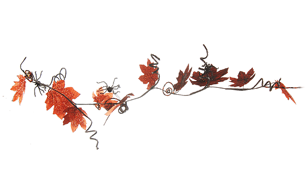 Galho Longo Folhas Laranja com Aranhas 130cm - Ref 1412142 Halloween Cromus
