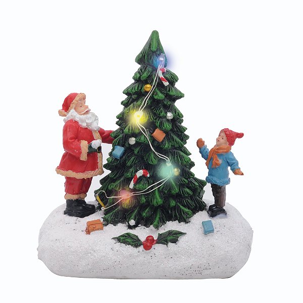 Mini Cenário de Natal Noel com Crianças com Luz 12x11x6cm - Ref 1025502 Cromus