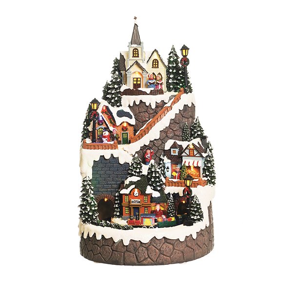 Vila Natal Montanha de Casas com Trem, Luz e Movimento Bivolt 45x25x25cm - Ref 1593081 Cromus