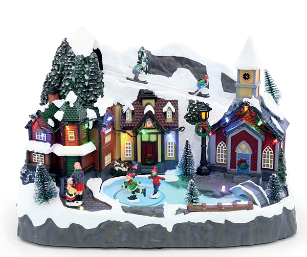 Cenário de Natal Vilarejo com Pista de Patinação 24x34x18cm - Ref 1001443 Cromus