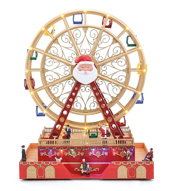 Cenário Roda Gigante de Natal Papai Noel com Luz Som e Movimento 49x38cm - Ref 1001452 Cromus