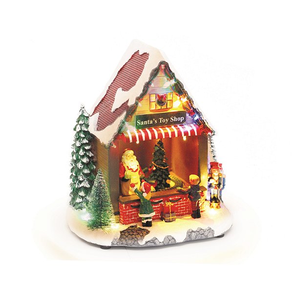 Cenário de Natal Loja de Brinquedos de Resina com Luz, Som e Movimento 27x22x14cm - Ref 1920958 Cromus