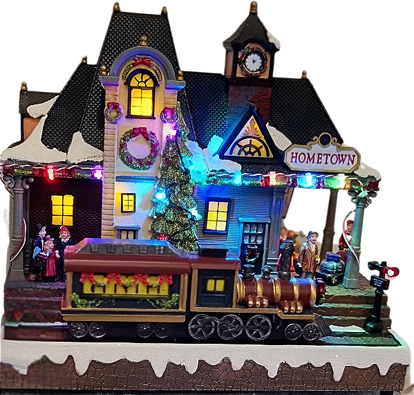 Cenário Vila de Natal Estação de Trem31x29x14cm - Ref DG1165 Tok da Casa