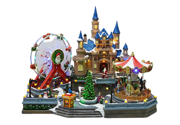 Cenário de Natal Parque de Diversões com Castelo, Roda Gigante e Carrossel 47x58cm BIVOLT - Ref VL058 Tok da Casa