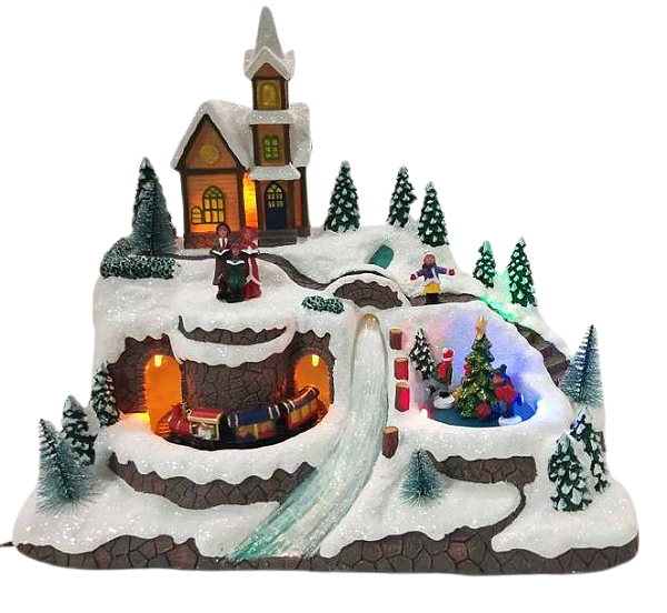 Vila de Natal Montanha Nevada com Trem em Movimento e Coral - Ref DG1453 Tok da Casa