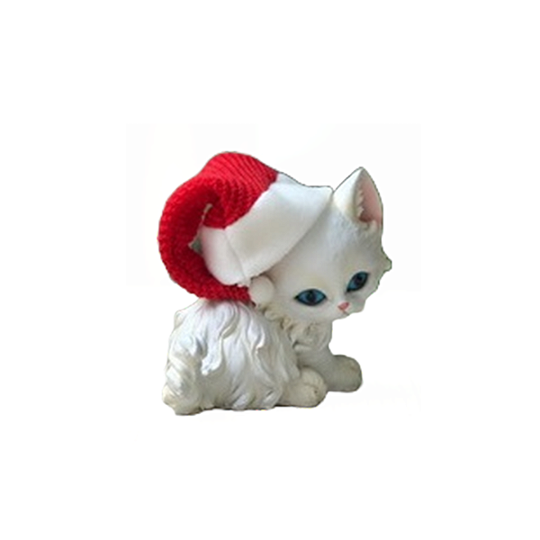 Enfeite de Resina Gato Branco com Gorro Noel 11cm - Ref RS1497 Tok da Casa