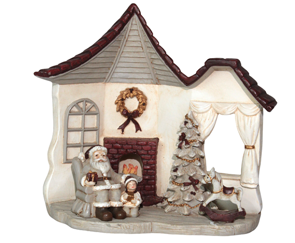 Enfeite de Natal Papai Noel Sentado na Poltrona da Sala com Criança e Led 17cm - Ref RS1156 Tok da Casa