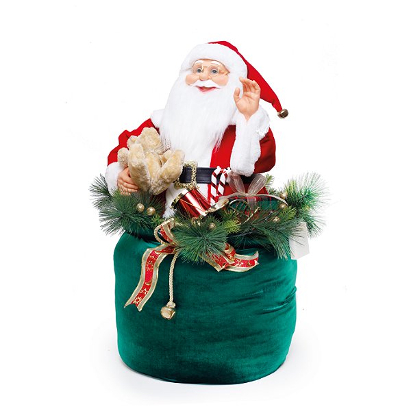 Boneco Papai Noel No Saco de Presente com Luz, Som e Movimento 85x50cm - Ref 1209007 Cromus