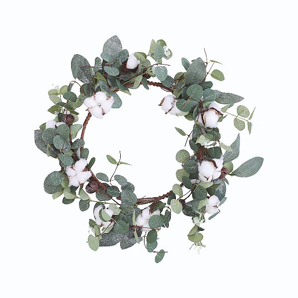 Guirlanda Decorada Eucalipto e Flor de Algodão 46CM - Ref 1107264 Cromus