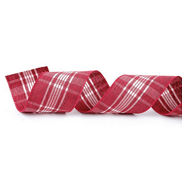 Fita Aramada de Natal Vermelha Escuro Quadriculada Branca 6,3x914cm - Ref 1030783 Cromus