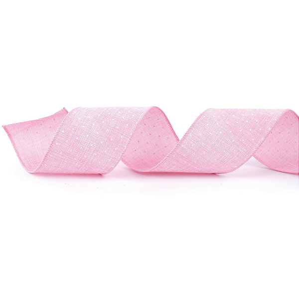Fita Aramada de Natal Rosa Claro Poá Branco 6,3x914cm - Ref 1030852 Cromus