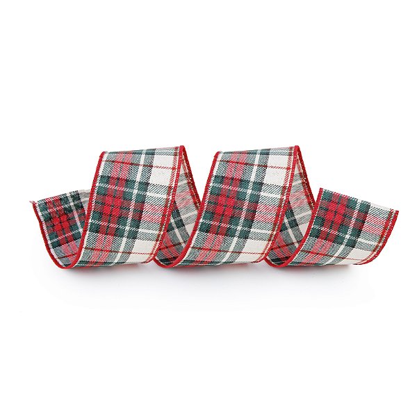 Fita Aramada de Natal Xadrez Vermelho, Off e Verde 6,3x914cm - Ref 1031124 Cromus