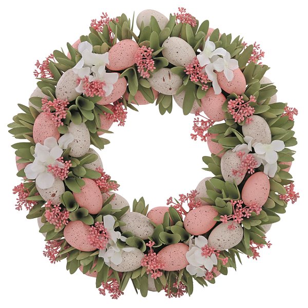 Guirlanda de Páscoa Decorada Ovos e Flores de Madeira 45x45x9cm - Ref 1015970 Cromus