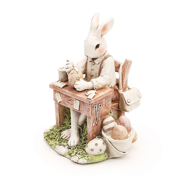 Coelho de Resina Sentado Pintando 14x10x8cm - Ref 1030980 Cromus