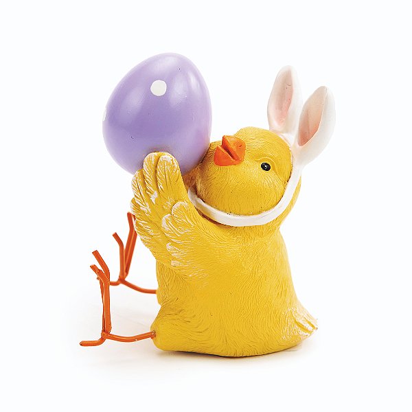 Pássaro de Resina Sentado Segurando Ovo de Páscoa Lilás 10x8x5cm - Ref 1014376 Cromus