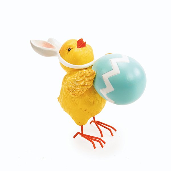 Pássaro de Resina em Pé Segurando Ovo de Páscoa Tiffany 10x12x5cm - Ref 1014385 Cromus