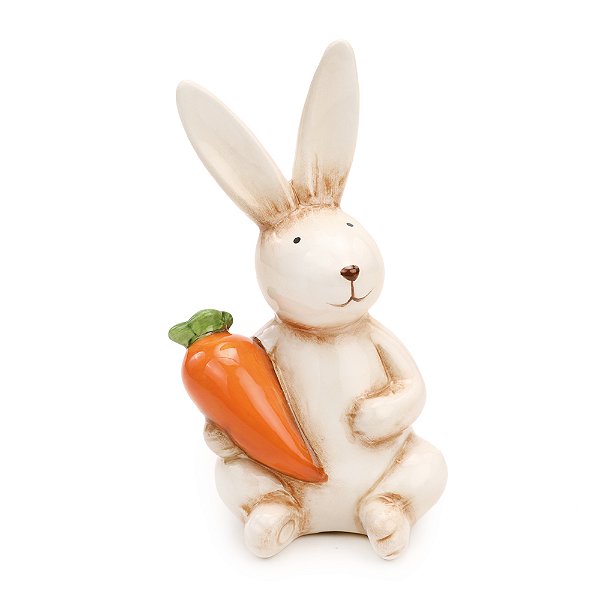 Coelho de Cerâmica Sentado com Cenoura 13x6x6cm - Ref 1038287 Cromus
