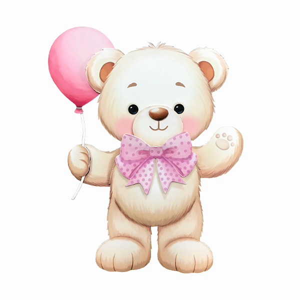 Painel Impresso Ursinha Rosa com Balão Chá Revelação 41x48cm - Ref 120054 Piffer