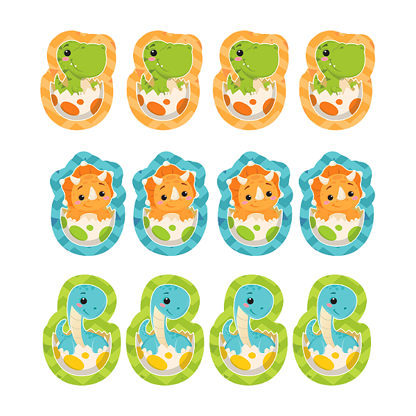 Aplique Impresso Festa Dino Baby 3.4x4.5cm com 12Un - Ref 125001 Piffer