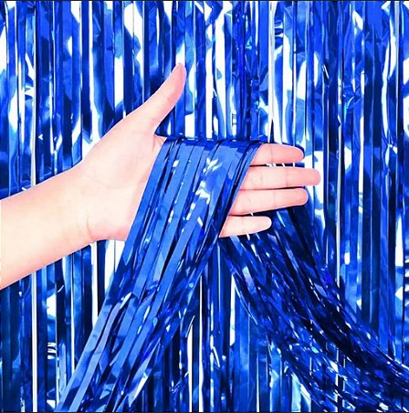 Cortina Decorativa Metalizada Azul 1x2m - CCS Decorações