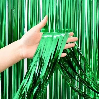 Cortina Decorativa Metalizada Verde 1x2m - CCS Decorações