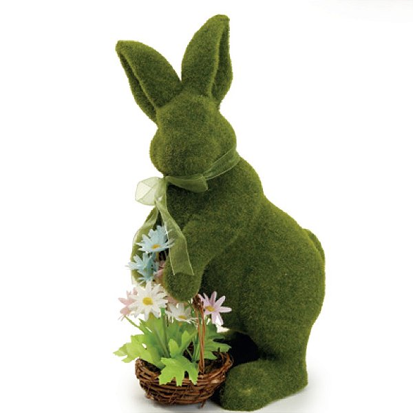 Coelho de Cerâmica em Pé Flocado Grama 37x23x13cm - Ref 1065163 Cromus