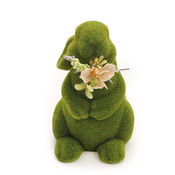 Coelho de Grama Sentado com Arranjo de Flor na Mão 24x16x18cm - Ref 1038732 Cromus