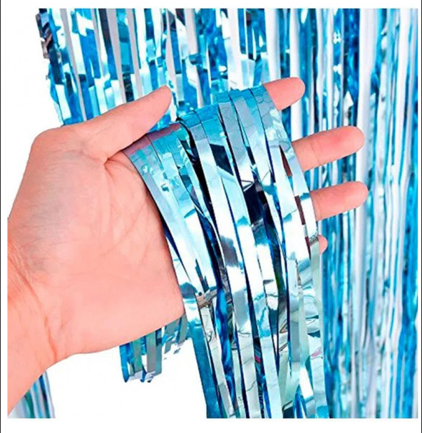 Cortina Decorativa Metalizada Azul Claro 1x2m - CCS Decorações 7908267338566