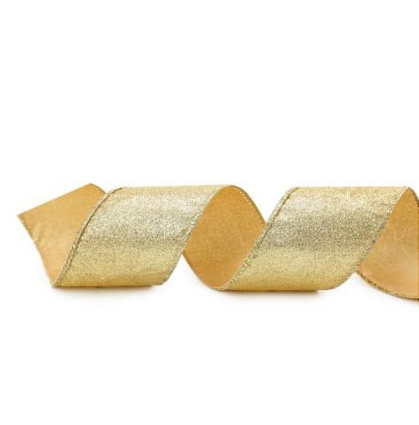 Fita Aramada de Natal Lisa Ouro 6.3cm x 91,4mt Linha Profissional - Ref 1029259 Cromus