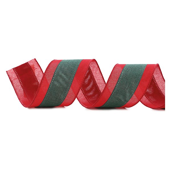 Fita Aramada de Natal Vermelha Linho com Listra Verde 6,3x9,14m - Ref 1056263 Cromus
