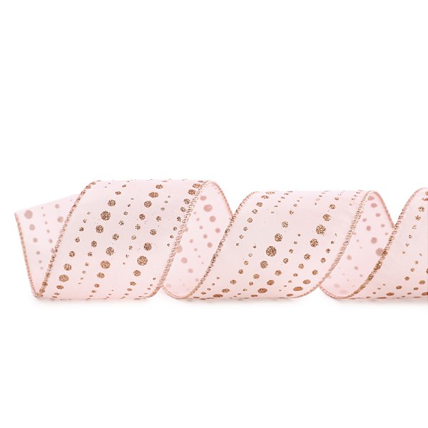Fita Aramada de Natal Linho Rosa com Poás Glitter Rosê 6,3x914cm - Ref 1057766 Cromus