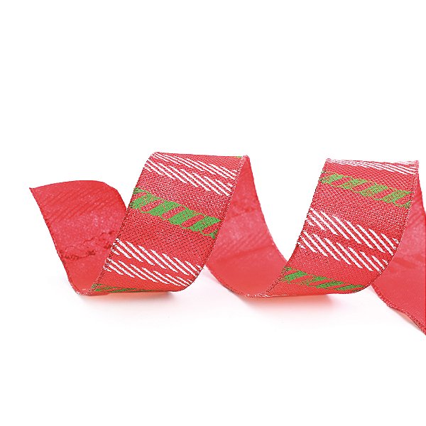 Fita Aramada de Natal Linho Vermelho com Listras Branco e Verde 6,3X914cm - Ref 1117636 Cromus