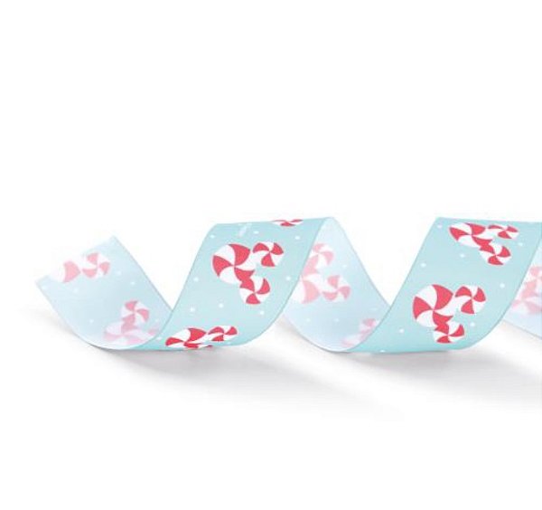 Fita Aramada de Natal Disney Azul Tiffany Pirulitos Mickey 3,8x914cm - Ref 1114801 Cromus
