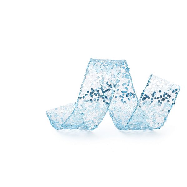 Fita Aramada Tela Azul Claro com Glitter 3,8cmx914cm - Ref 1206792 Cromus