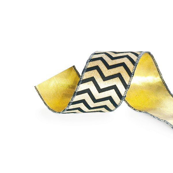 Fita Aramada de Natal Veludo Dourado Missoni Preto 10x457cm - Ref 1614047 Cromus