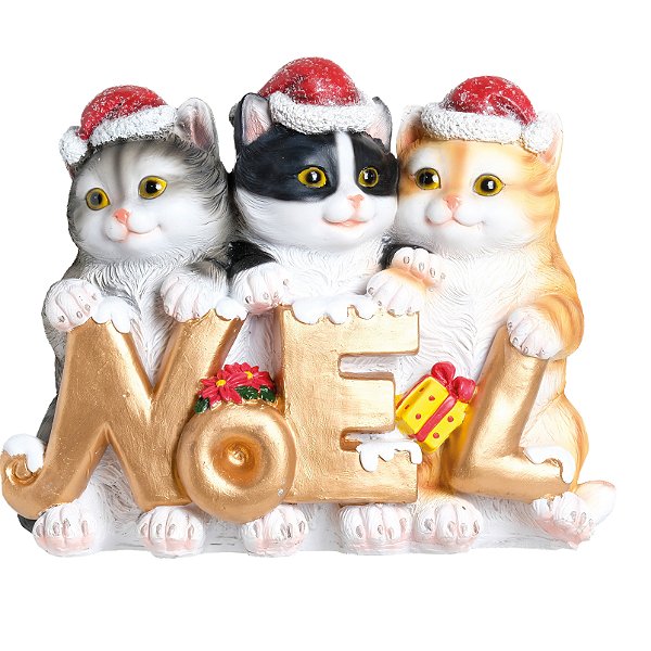 Gatos com Gorro Noel de Resina 20x26x13cm - Ref 1921721 Natal Pet Cromus