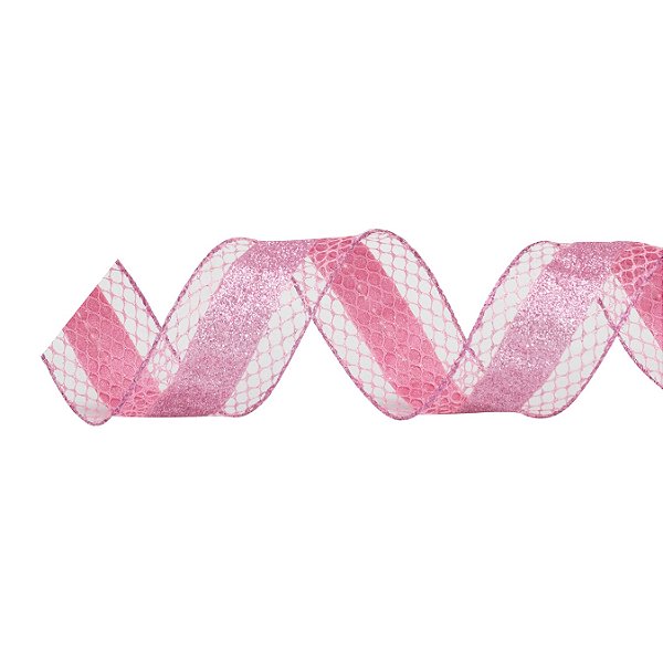 Fita Aramada de Natal Tela Rosa com Glitter 6,3CMx9,14M - Ref 1026253 Cromus