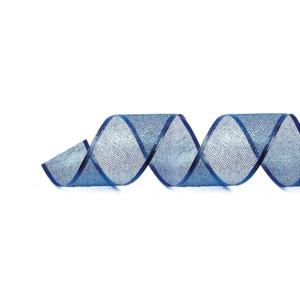 Fita Aramada de Natal Tela Azul Escuro com Glitter 3,8x914cm - Ref 1750126 Cromus