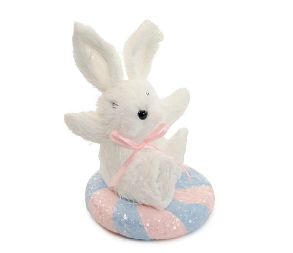 Coelho de Palha Branca Sentado na Bala Azul e Rosa 15x9x9cm - Ref 1067033 Cromus