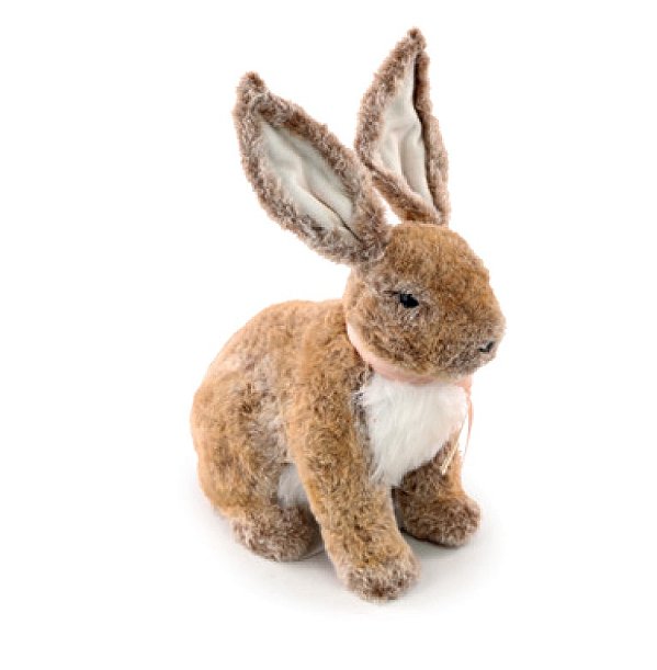 Coelho de Pelúcia Rígida Marrom Sentado Com Laço e Arranjo 31x24x17cm - Ref 1064682 Cromus