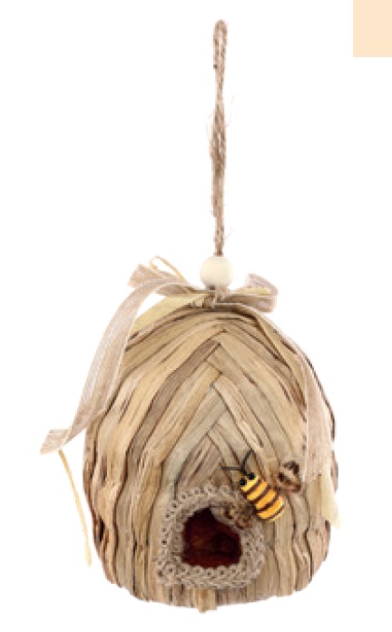 Enfeite de Pendurar Colmeia de Abelha de Palha 20x13x13cm - Ref 1064686 Cromus
