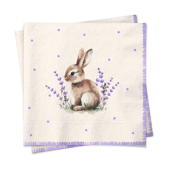 Guardanapo de Papel de Páscoa Coelho com Lavandas 20Folhas 33x33cm - Ref 1067726 Cromus