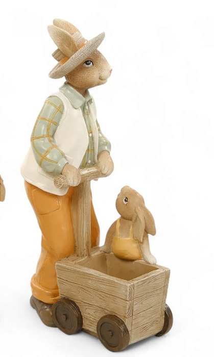 Coelho de Resina em Pé com Carriola e Filhote 23x7x12cm - Coleção Breeze - Ref 1054899 Cromus