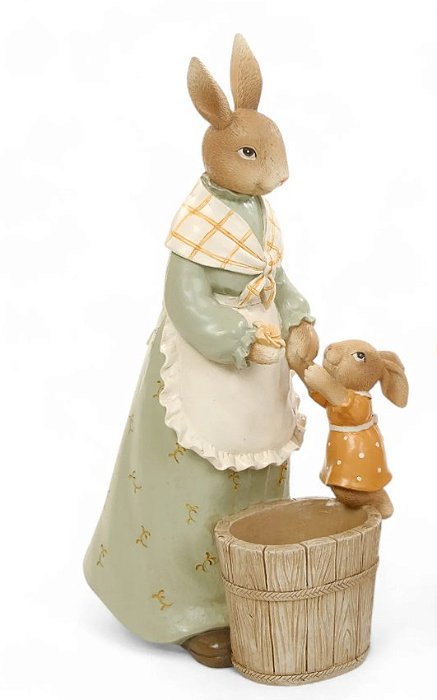 Coelha de Resina em Pé com Carriola e Filhote 23x7x12cm - Coleção Breeze - Ref 1054899F Cromus