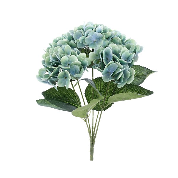 Buque de Hortênsia Verde Claro Pétalas Efeito 3D Toque Real 41cm - Flores Permanentes - Ref 1062392 Cromus