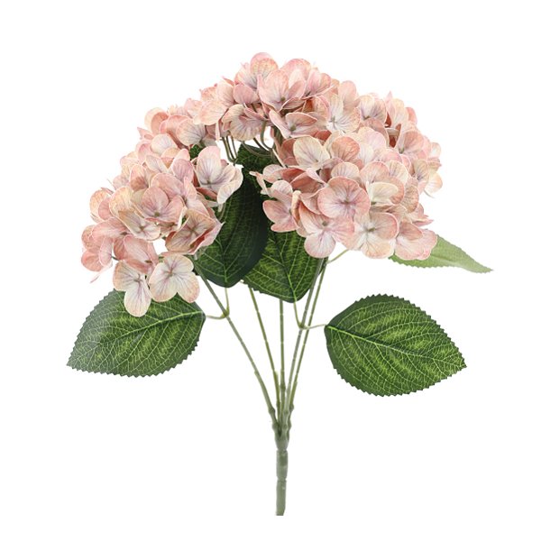 Buque de Hortênsia Rose Linho Pétalas Efeito 3D Toque Real 41cm - Flores Permanentes - Ref 1062394 Cromus