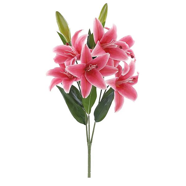 Buque de Liros Rosa Toque Real 6 Hastes 60cm - Flores Permanentes - Ref 1062217 Cromus