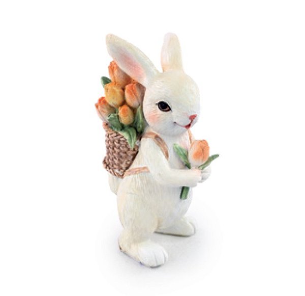 Coelho de Resina em Pé com Cesta de Tulipas 11.5x5.5x6.5cm - Ref 1064479 Cromus