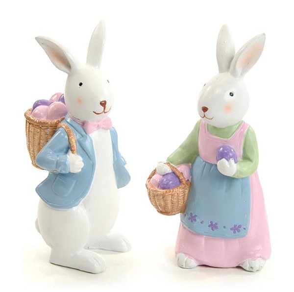 Casal de Mini Coelhos de Resina em Pé 15x7x5.5cm com 2 Un - Ref 1064629 Cromus