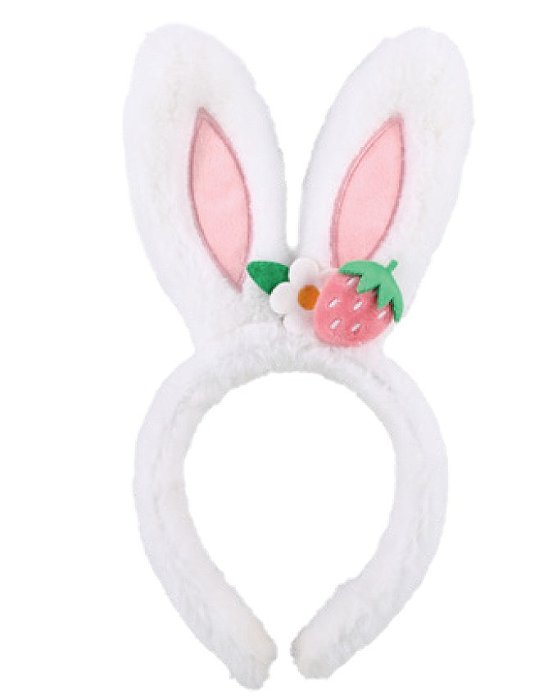 Tiara de Páscoa Orelhas de Coelho Pelúcia com aplique Flores e Morango - Ref 1065038 Cromus
